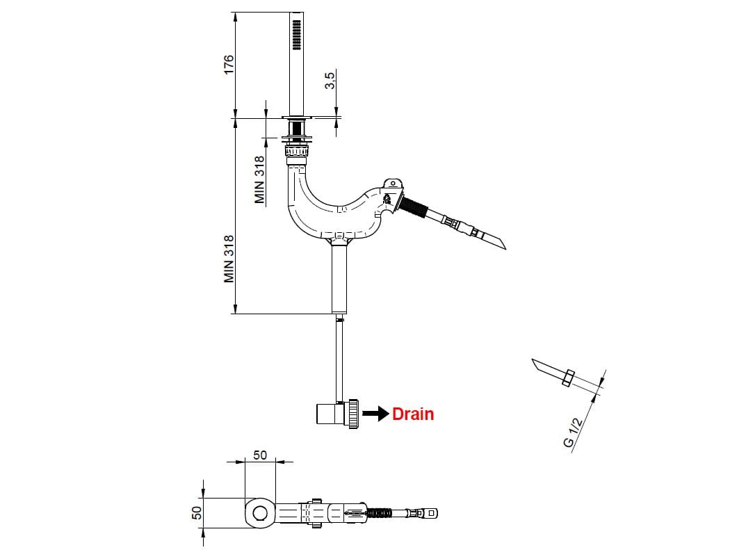 Латунный ручной душ для ванны Rubinetterie Treemme Albatros ARCH-00005007 - Вид №1