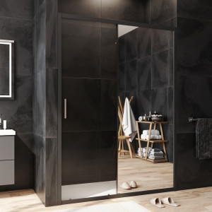 W90G-140-1-195BMir Solo Дверь душевая 140х195 стекло зеркальное профиль черный матовый AM.PM Gem