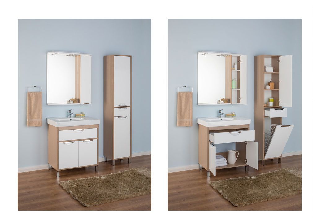 Шкаф-пенал для ванной Aquanet Гретта 40 б\к светлый дуб 00171901 - Вид №4