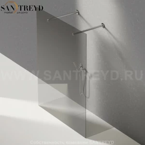 Душевое ограждение FLAT D подрезаемое, стеклянная дымчатая перегородка с 2-мя держателями. Размеры: глубина от 70 до 100 см, длина от 140 до 160 см