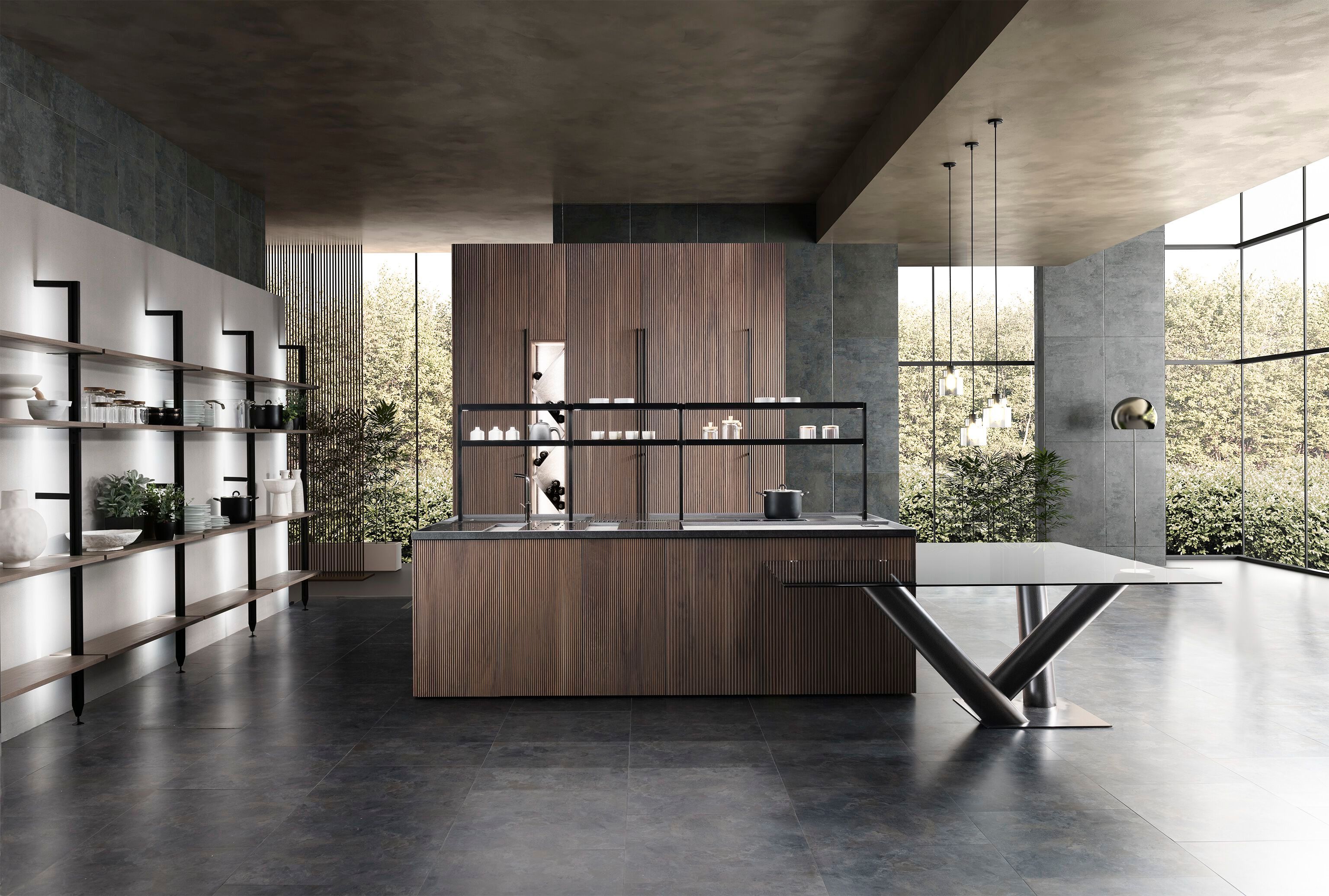 Кухня из грецкого ореха с островом Floritelli Cucine Milled ARCH-00023730 - Вид №1