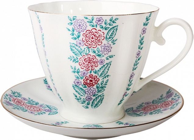 1044098 Императорский фарфоровый завод Чашка с блюдцем "Маргаритки" "Гвоздика" Фарфор костяной 