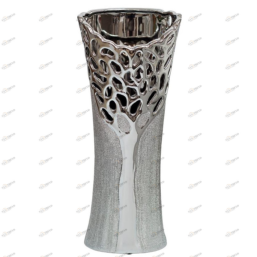 Ваза керамическая серебряная 39 см GARDA DECOR - 115809 Серебро 