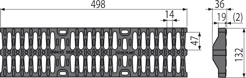 Pешетка для дренажного канала AVZ104, композитная B125 ALCAPLAST AVZR402 - Вид №1