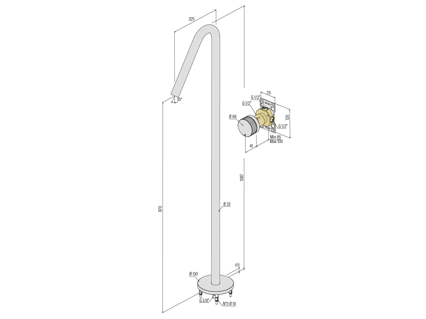 Однорычажный смеситель для ванны из нержавеющей стали Amphora Reel ARCH-00080336 - Вид №2