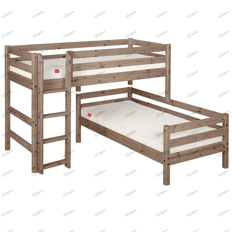 Кровать Flexa Classic двуспальная модульная с прямой лестницей, коричневая, 200 см 90100441101