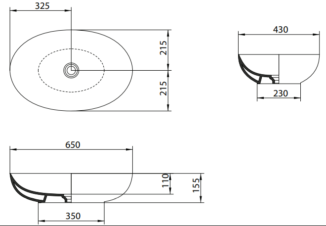 L600T0R0V0100 Раковина накладная ELITE OVAL 650х430х155 мм без перелива Белый глянцевый AeT ITALIA - Вид №1