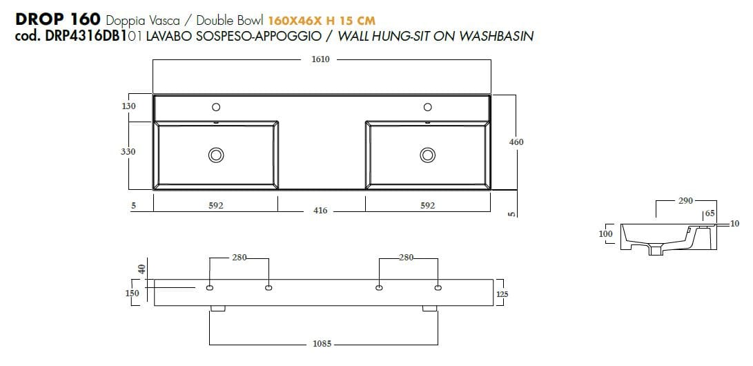Керамическая прямоугольная двойная раковина Olympia Ceramica DROP ARCH-00146956 - Вид №3