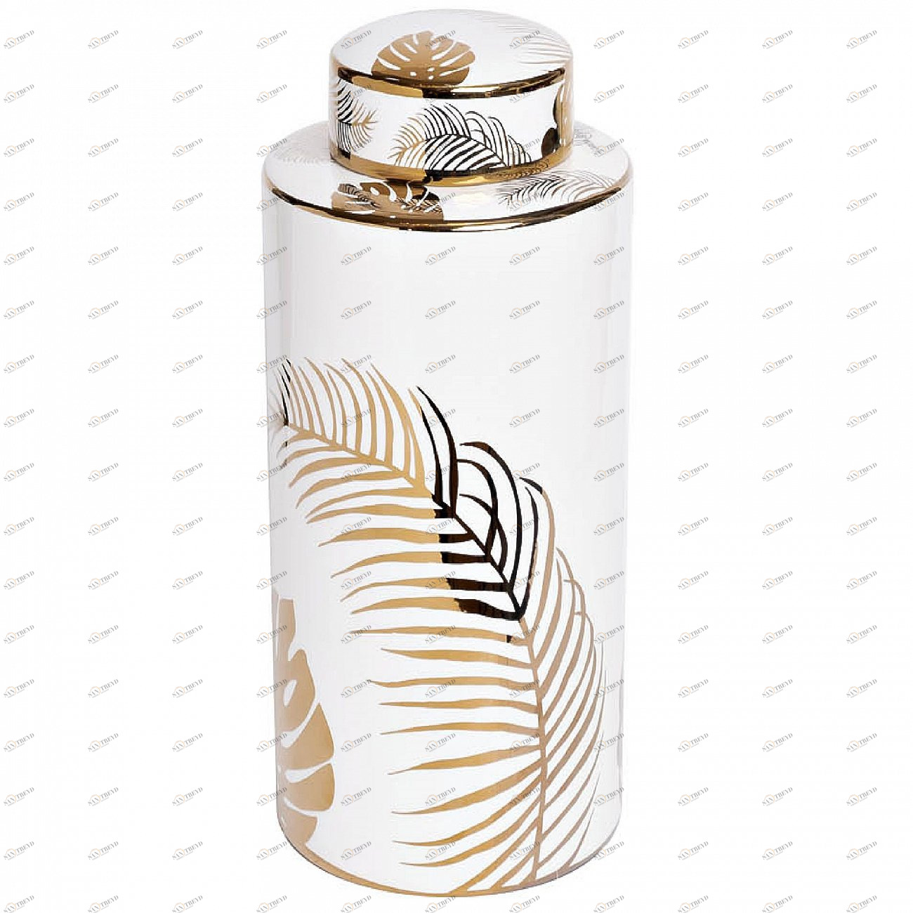 Ваза керамическая с крышкой белая 16х30 см "Листья" GARDA DECOR ДИЗАЙНЕРСКИЕ 266915 Белый 