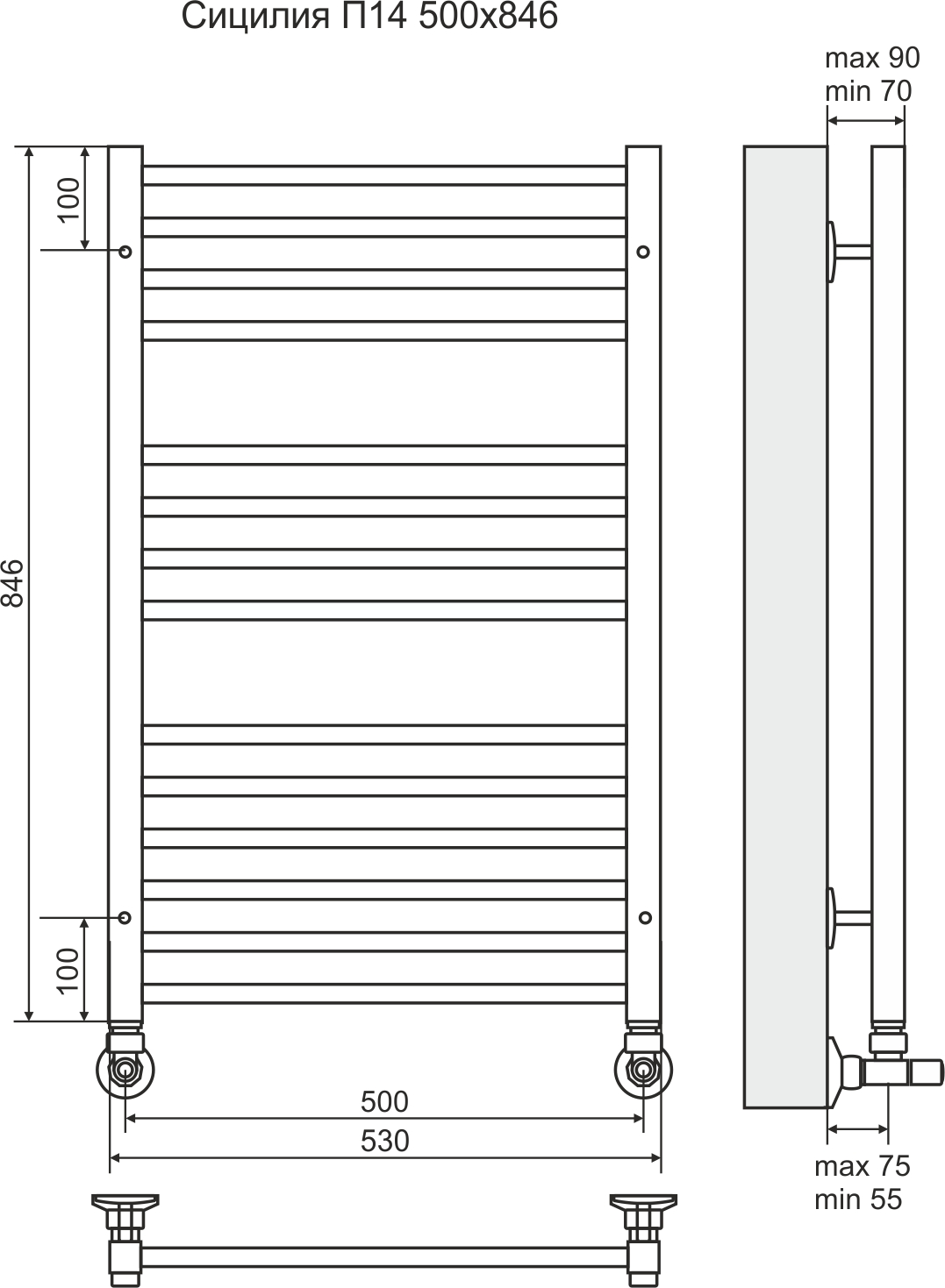 4620768882302 ЛЮКС Сицилия П14 500х846 (6+4+4) Полотенцесушитель TERMINUS Нержавеющая сталь - Вид №2