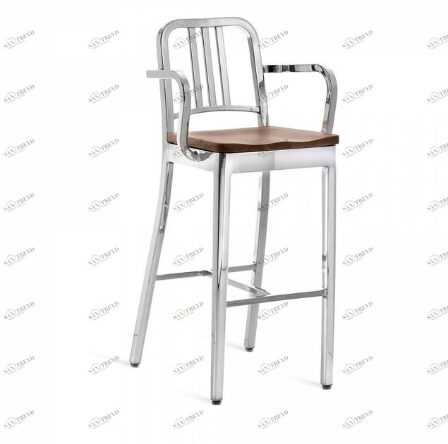 Emeco Высокий барный стул из алюминия и дерева с подлокотниками 1104 navy® sun-id-1470733