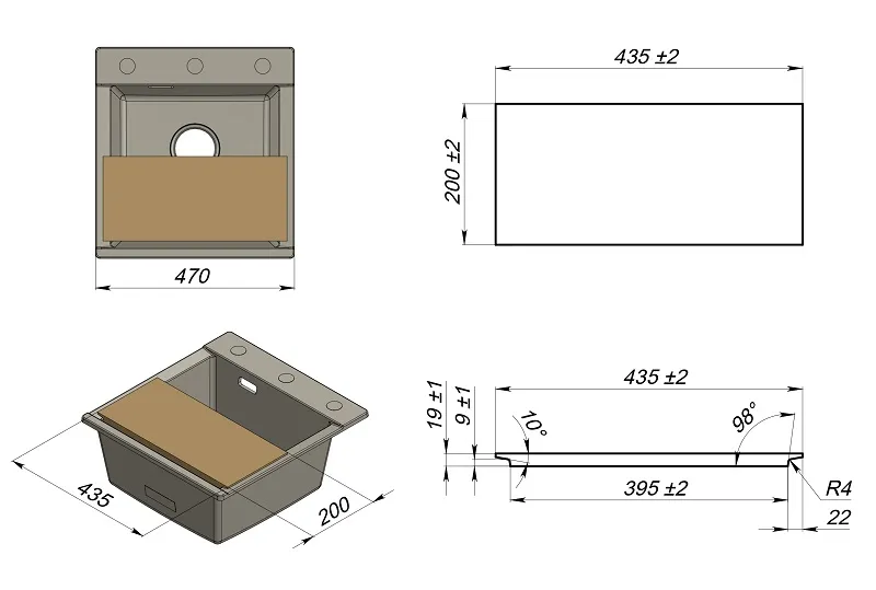 ES-4701, ГРАФИТ (ЧЁРНО-СЕРЫЙ), кухонная мойка, кварц, ESTETICA GRANULA 4701-ST160 - Вид №4