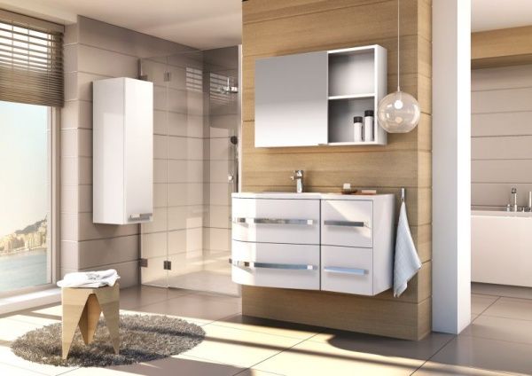 OPAL-90L/белый глянец Oristo, Opal 90 см левый: зерк. шкаф, тумба, раковина из минерального литья, цвет белый глянец Santreyd 