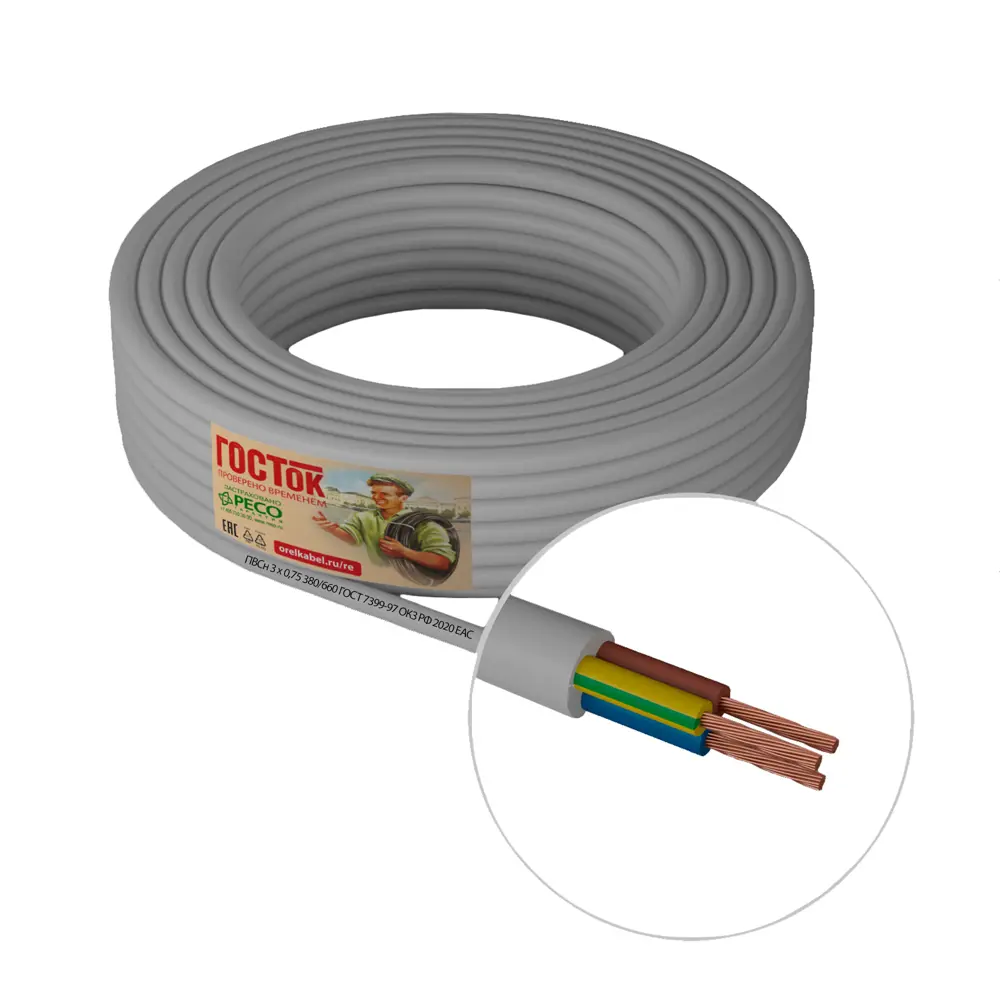 Провод КАМИТ ПВС 3x0.75 белый 10 м для электроинструментов 18840614 STLM-1571955 - Вид №1