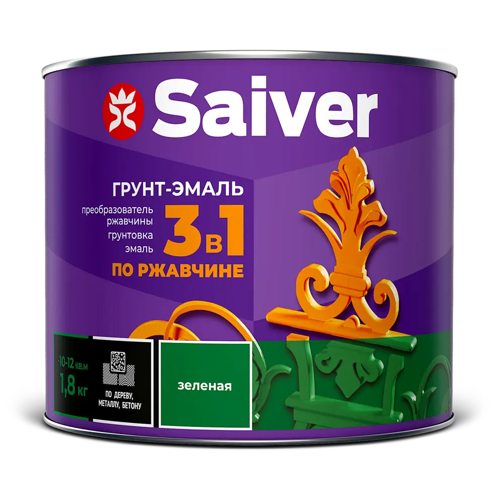Грунт-эмаль по ржавчине 3 в 1 Saiver гладкая цвет зеленый 1.8 кг 83402817 STLM-2122618  - Вид №1