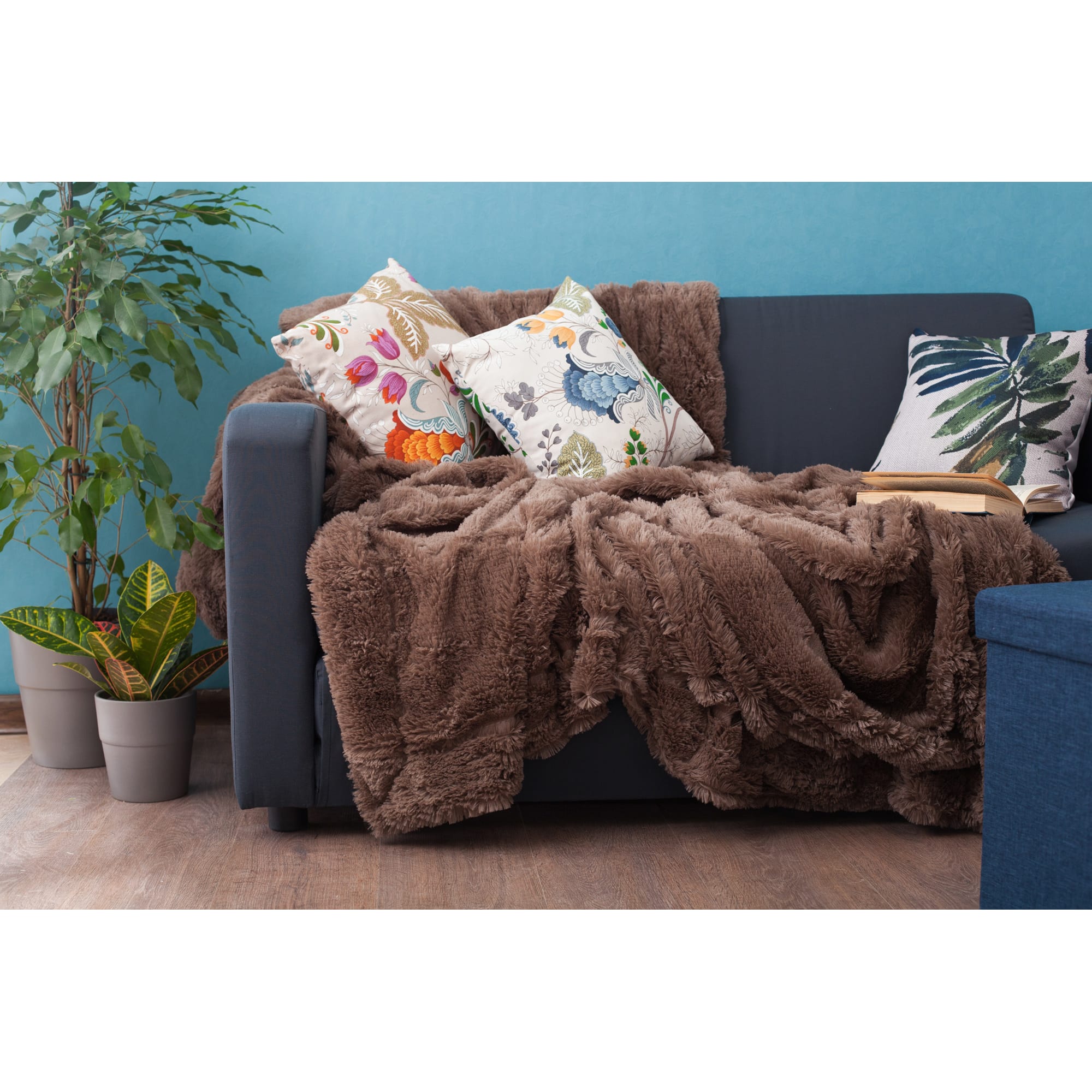 18680761 Плед декоративный 200х220 см, искусственный мех, цвет коричневый Santreyd  - Вид №8