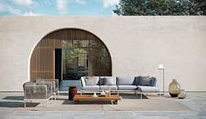 Модульный тканевый садовый диван с полуостровом