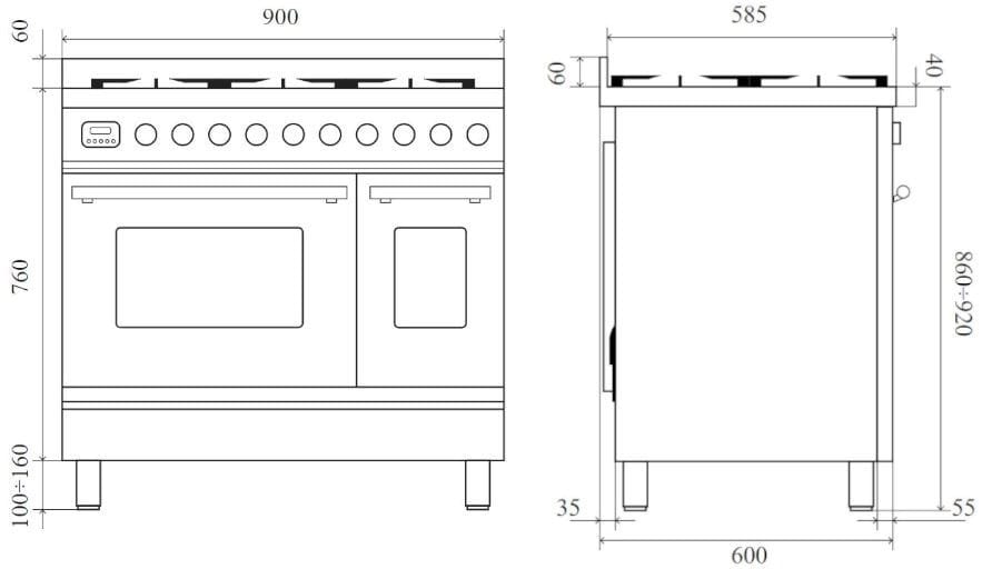 Стальная отдельно стоящая кухня с индукционной плитой Ilve Professional Plus ARCH-00074869 - Вид №1