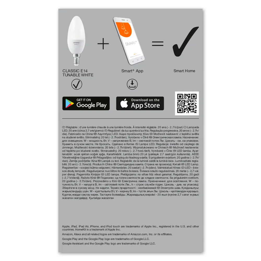 Лампа умная светодиодная Wi-Fi Osram Smart Plus E14 220-240 В 5 Вт свеча матовая 470 лм изменение оттенков белого LEDVANCE STLM-2104752 - Вид №6