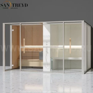 Effegibi LOGICAFILO LO11020001 Комбинированная баня: хаммам и сауна. Установка: к стене. Мощность: 10,5 кВт макс. Размеры: длина 373 см, ширина 250 см. Отделка: канадский хемлок, матовый лакированный белый аллюминий и серый ламинат из керамогранита.