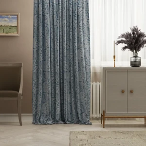 Штора на ленте «Папоротник» 160х260 см полиэстер растения цвет голубой