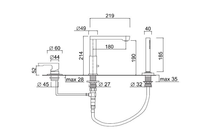 Смеситель для ванны с 3 отверстиями и ручным душем Rubinetteria Giulini Ego ARCH-00061620 - Вид №2