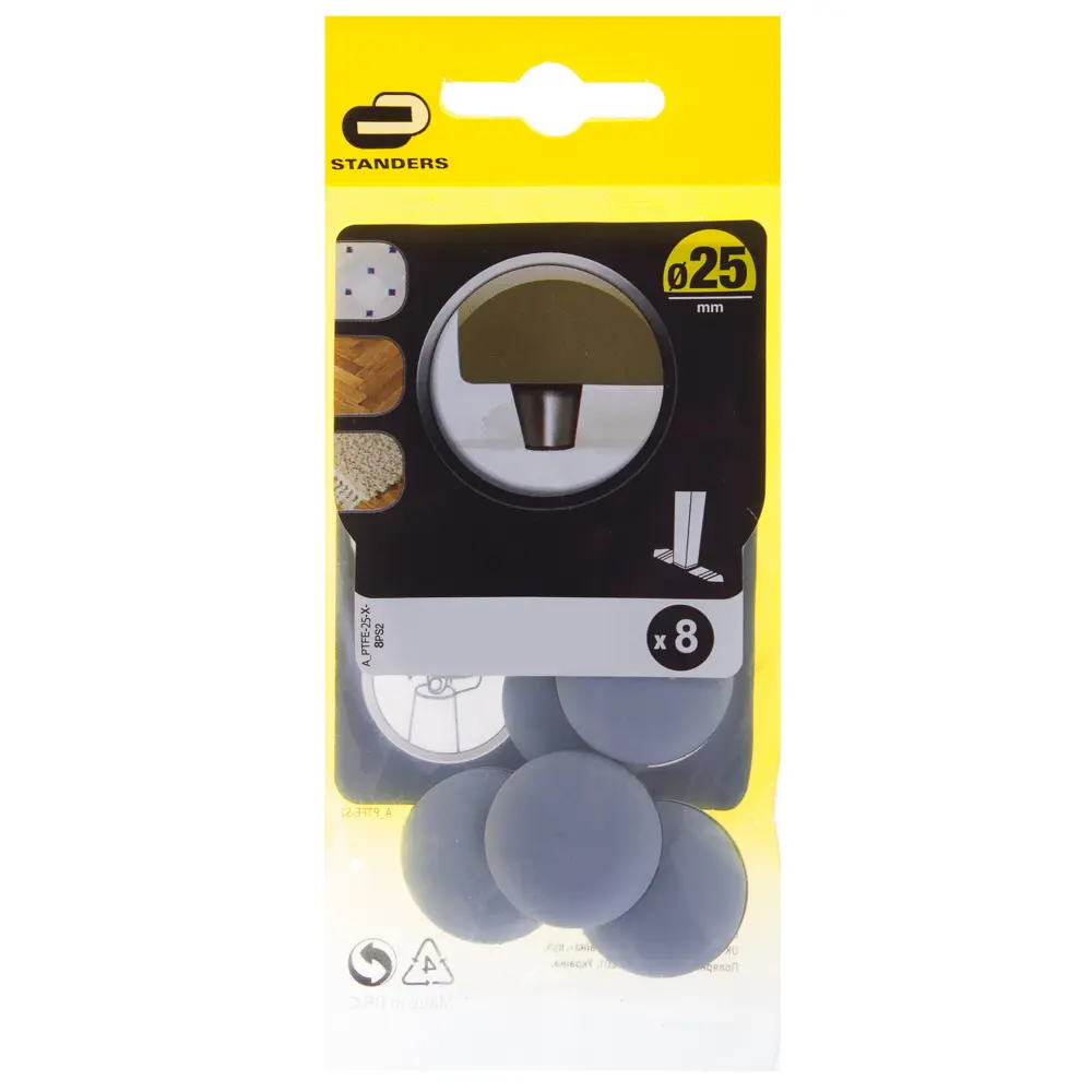 Накладки Standers PTFE 25 мм, круглые, пластик, цвет серый, 8 шт STLM-2201988 - Вид №2