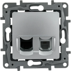 Телефонная/компьютерная розетка встраиваемая Legrand Etika RJ11/RJ45 UTP cat 5e цвет алюминий 82496552 STLM-2208379