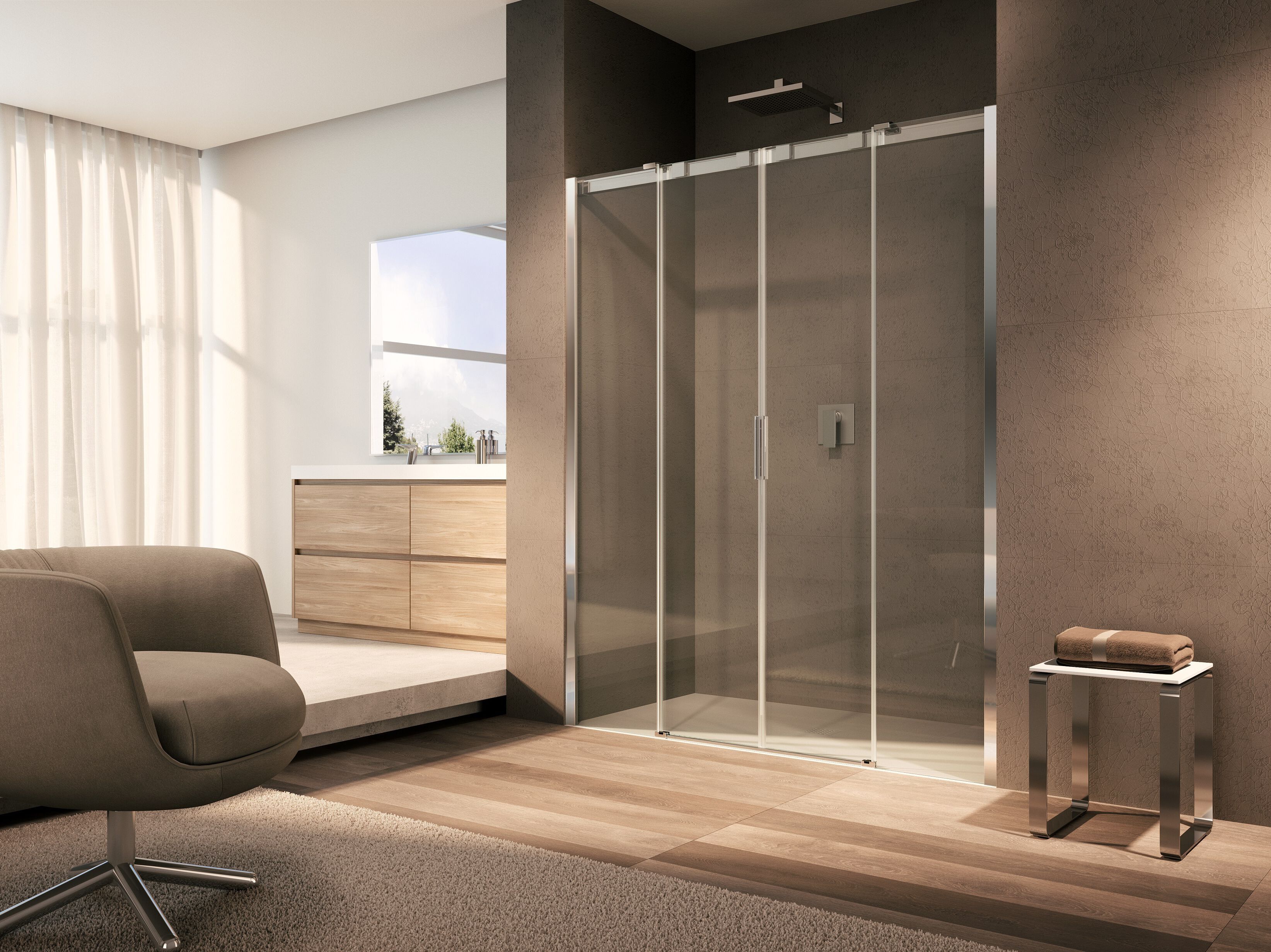 Стеклянная ниша душевая кабина с раздвижной дверью Provex Industrie ARCH-00057873 - Вид №1