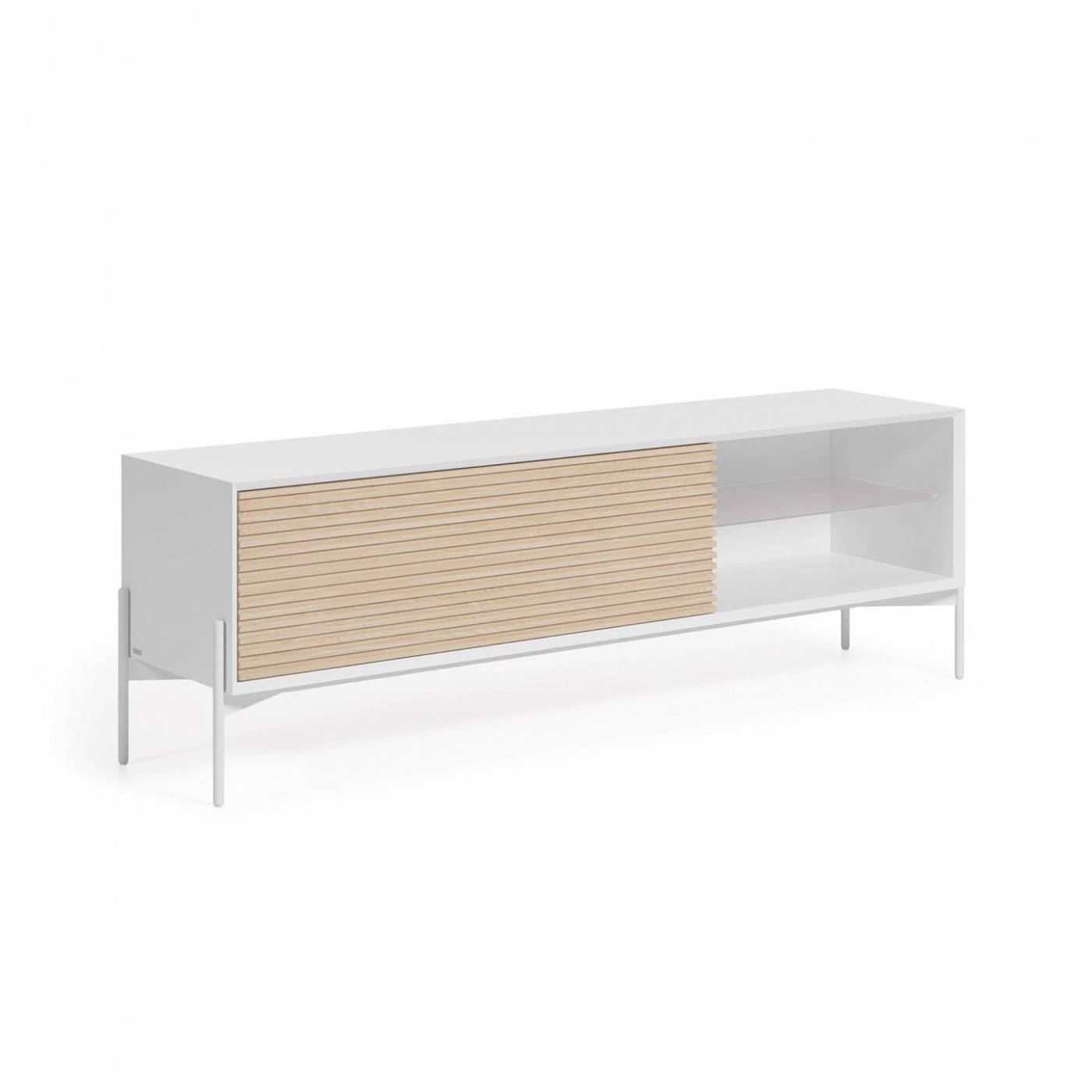 107631 Тумба под телевизор из ясеня с белым лаком 163 x 52 см La Forma Marielle  - Вид №1