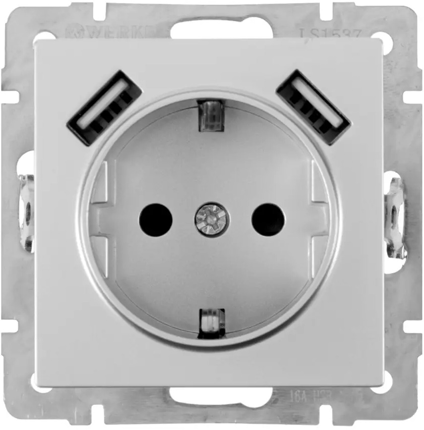 Розетка Werkel с USB-портами и заземлением в серебристом исполнении 17979171