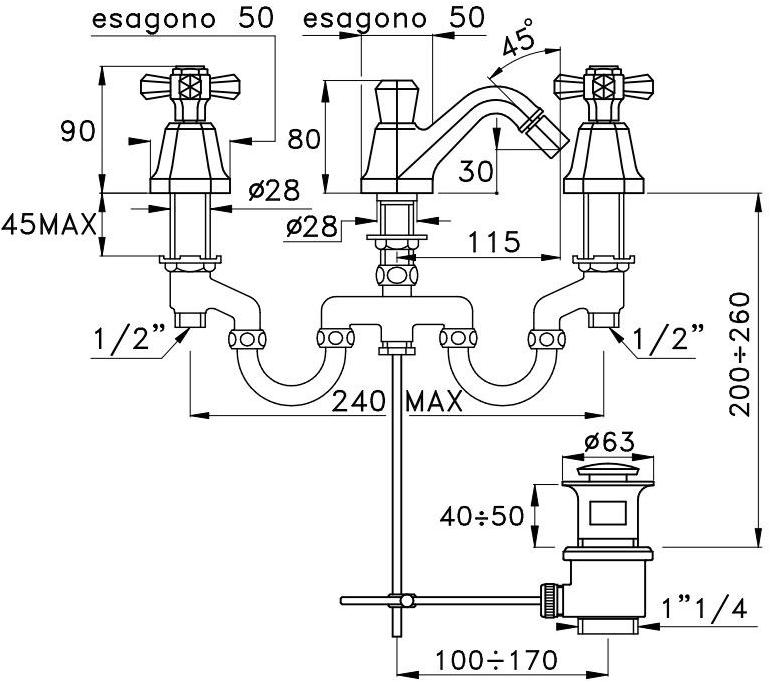 RUBINETTERIE STELLA Смеситель для биде на 3 отверстия Eccelsa 3601 - Вид №1