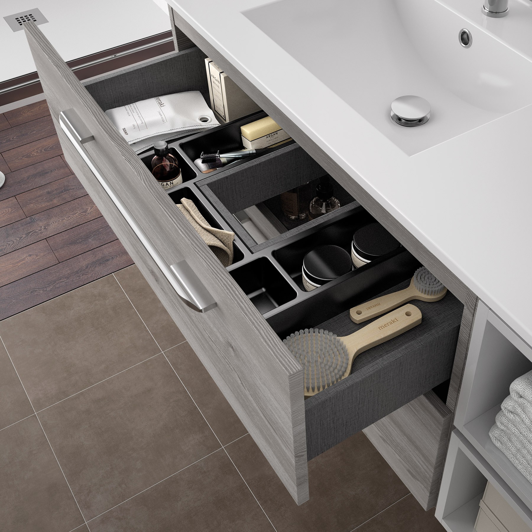 26577 SALGAR Мебель для умывальника FUSSION CHROME 600 2 ящика BAY PINE 598 x 540 x 450 мм - Вид №2