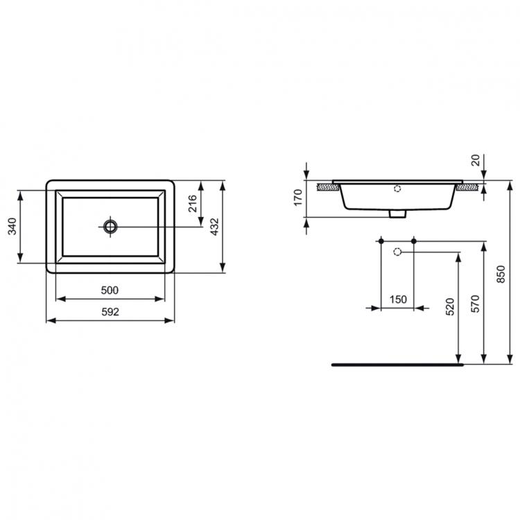K078001 Раковина встраиваемая 59 см Ideal Standard STRADA - Вид №5