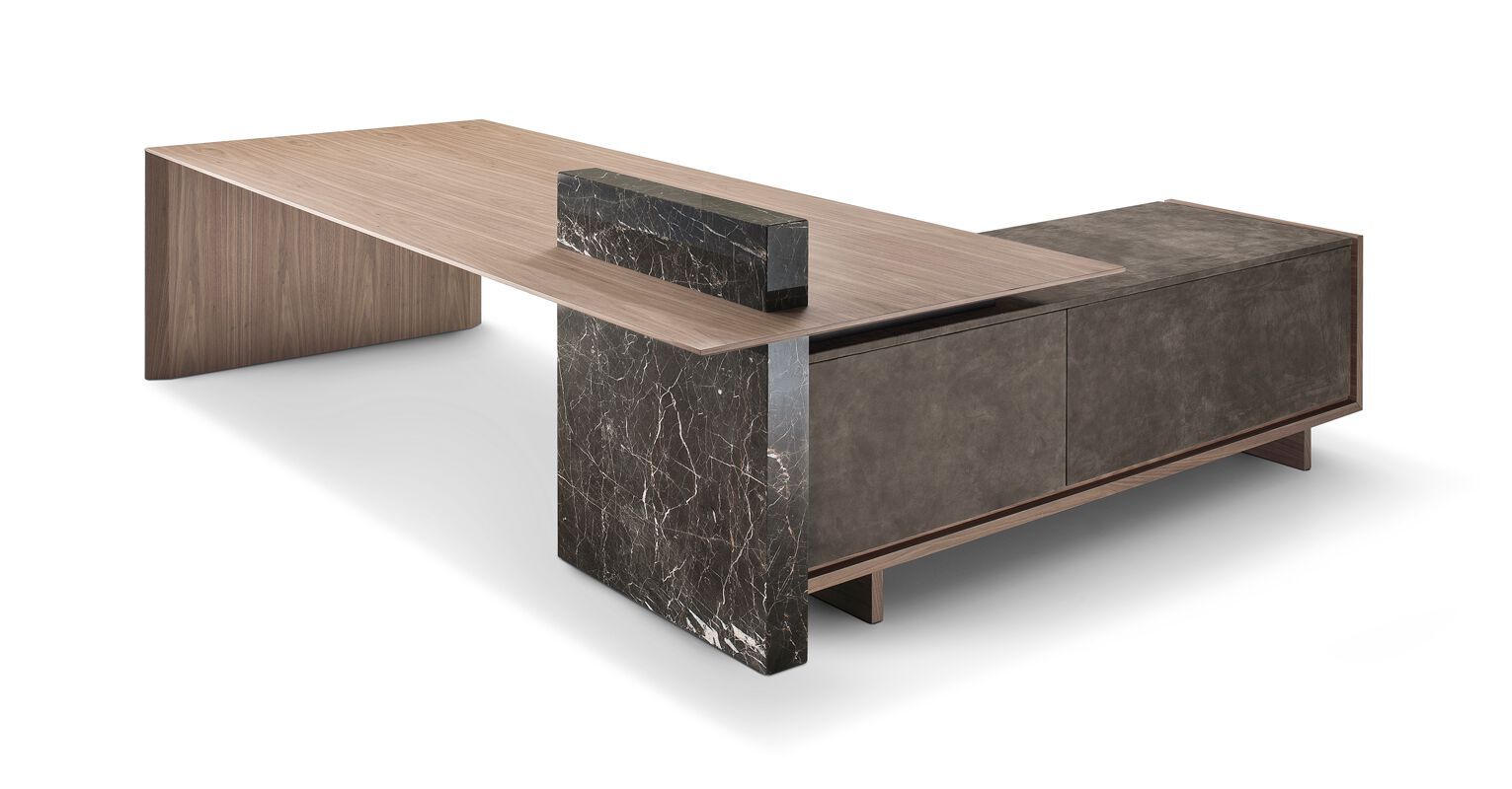 Деревянный и мраморный угловой рабочий стол i 4 Mariani Декартовый ARCH-00146694 - Вид №1
