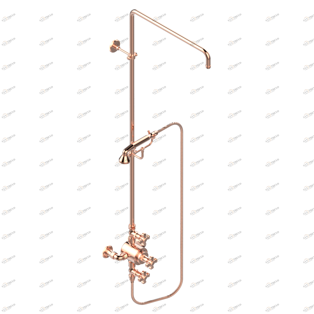 A54-64TRCD Смеситель термостатический для душа встраиваемый в стену / перекрывающие краны / открытая душевая колонна / душ "телефон", шланг и настенные рожки для лейки - межцентровое расстояние 150 мм. (без верхней лейки) Thg-paris Art Déco Розовое золото A54 64TRCD CAT.F