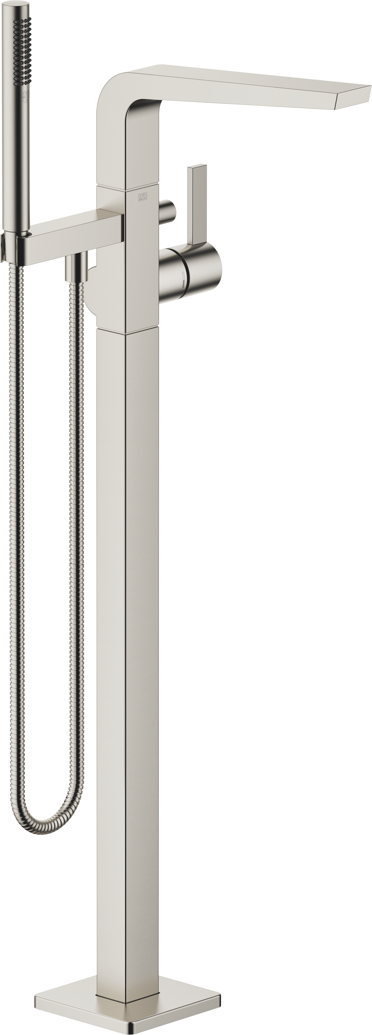 CL.1 Смеситель для ванны однорычажный со стояком для отдельностоящей установки с ручным душем - матовая платина