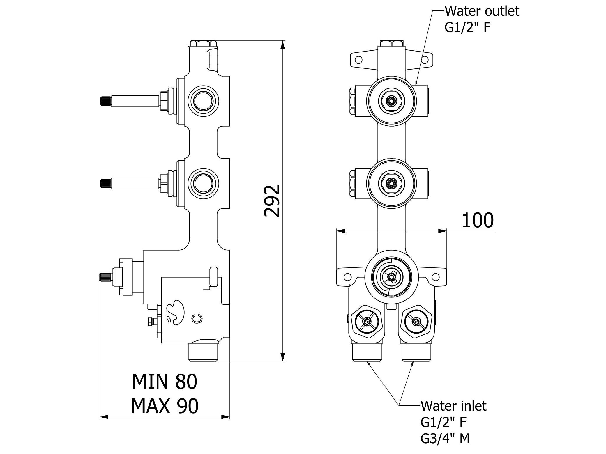 Термостатический встраиваемый корпус для смесителя для душа IB Aqua ARCH-00045865 - Вид №2