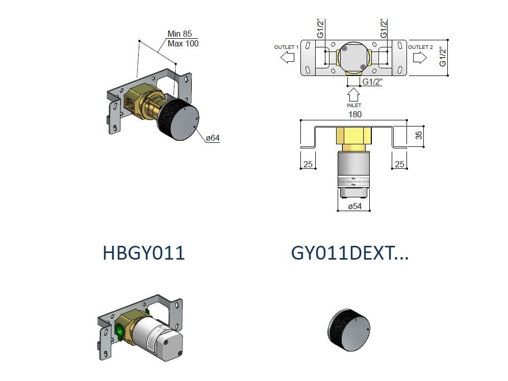 Латунный 2-ходовой переключатель Hotbath Guy ARCH-00106600 - Вид №2