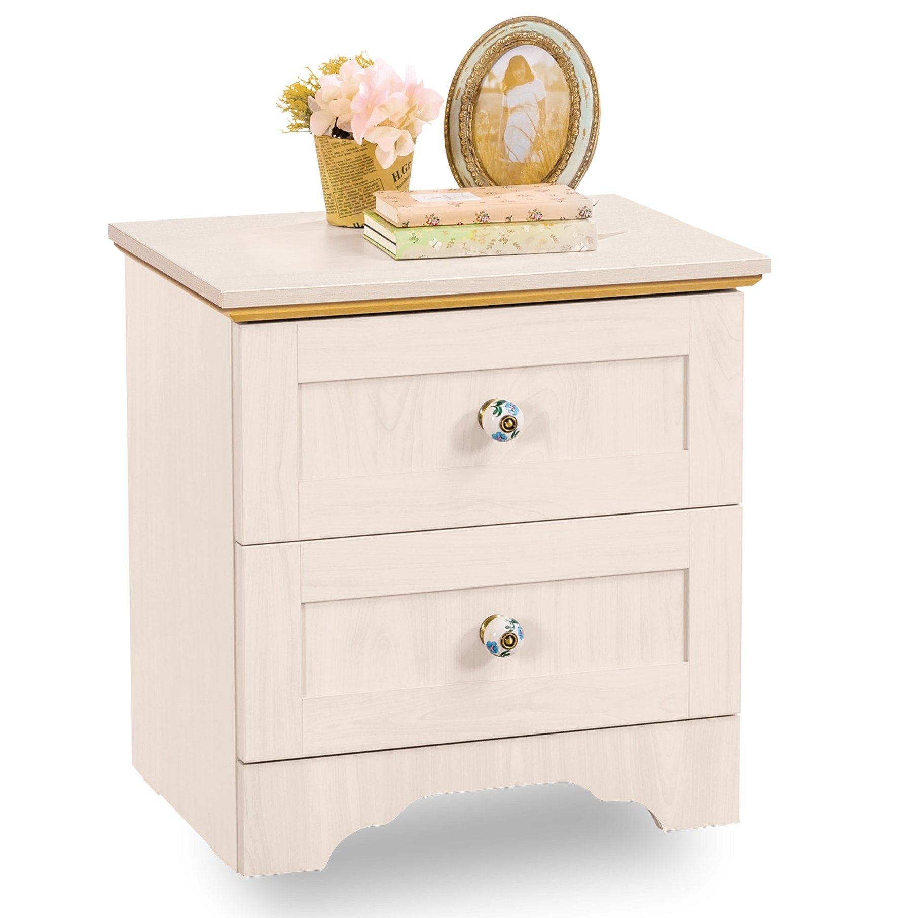 Прикроватная тумбочка с 2 ящиками беленый дуб Flower CILEK FLOWER 00-3832587 Бежевый Santreyd - Вид №1