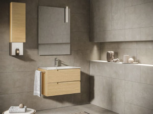 Подвесной умывальник с ящиками, навесным шкафом и зеркалом