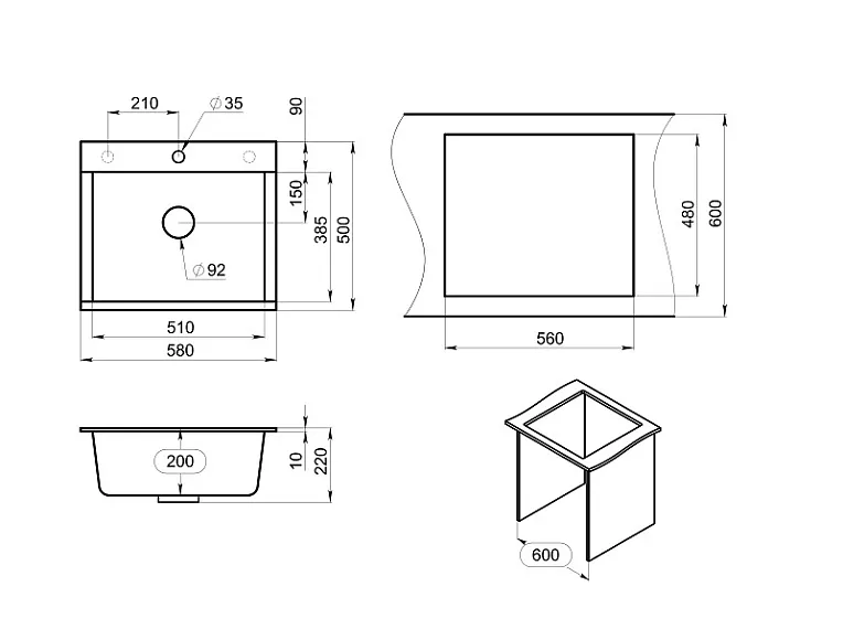 ES-5804, ГРАФИТ (ЧЁРНО-СЕРЫЙ), кухонная мойка, кварц, ESTETICA GRANULA 5804-ST202 - Вид №5