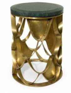 BRABBU Круглый журнальный столик с мраморной столешницей и латунным основанием Koi