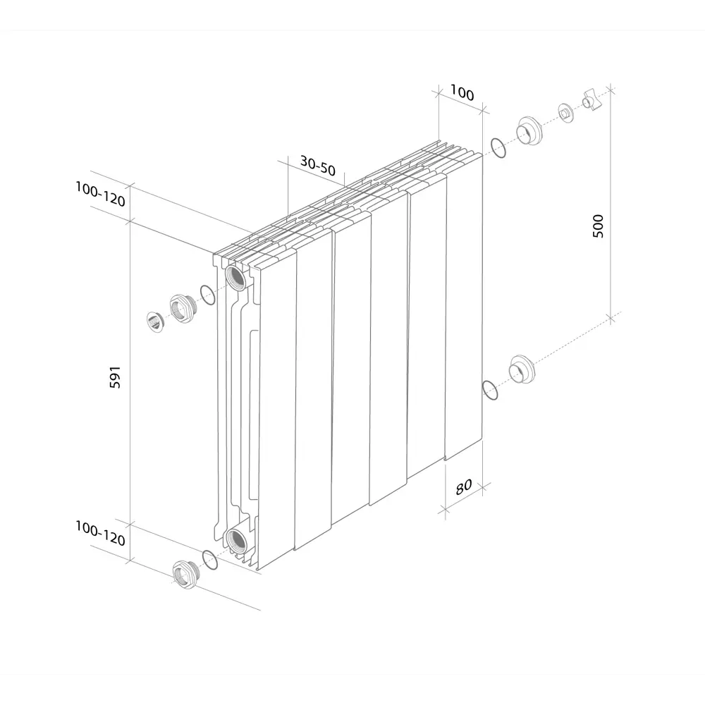 Радиатор секционный Royal Thermo Pianoforte 500/100 6 секций боковое подключение биметалл черный 81979202 STLM-2001575  - Вид №7