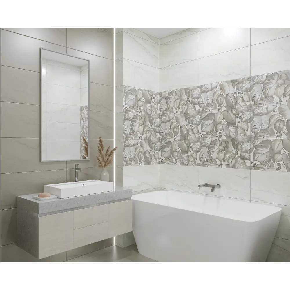 Плитка настенная Azori Carlina Monstera 31.5x63 см 1.59 м² сатинированная цвет серый 89365803 STLM-2151133 - Вид №1