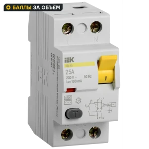 УЗО IEK ВД1-63 2Р 25 А 100 мА 4.5 кА AC MDV10-2-025-100 84284610 STLM-2195842