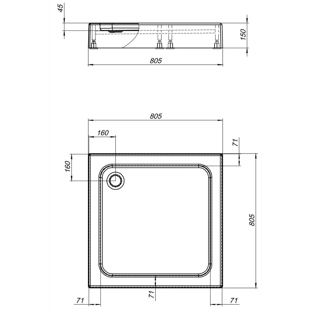 Душевой поддон акриловый 80x80 см прямой Santreyd 253606 STLM-2054937 - Вид №7