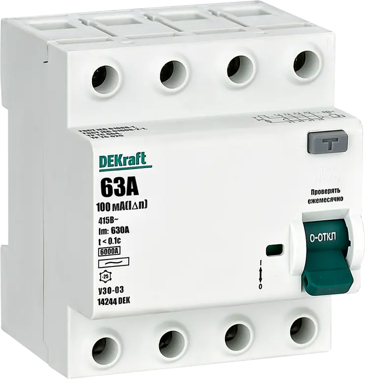 DEKraft УЗО 4-полюсное 63А с защитой от токов утечки 84509404