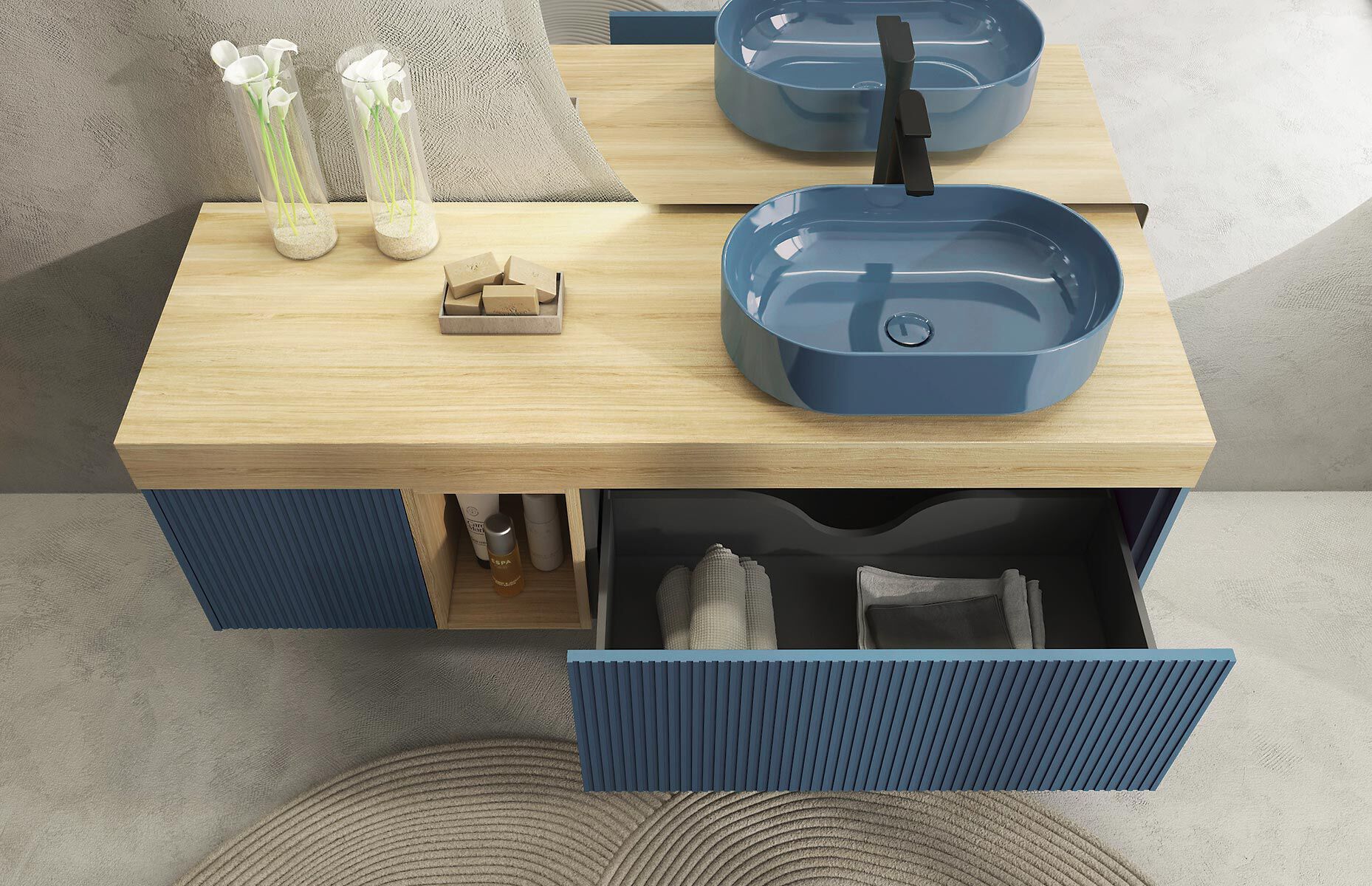 Деревянный подвесной шкаф для умывальника с выдвижными ящиками LEGNOBAGNO Re-Stretch ARCH-00053737 - Вид №1