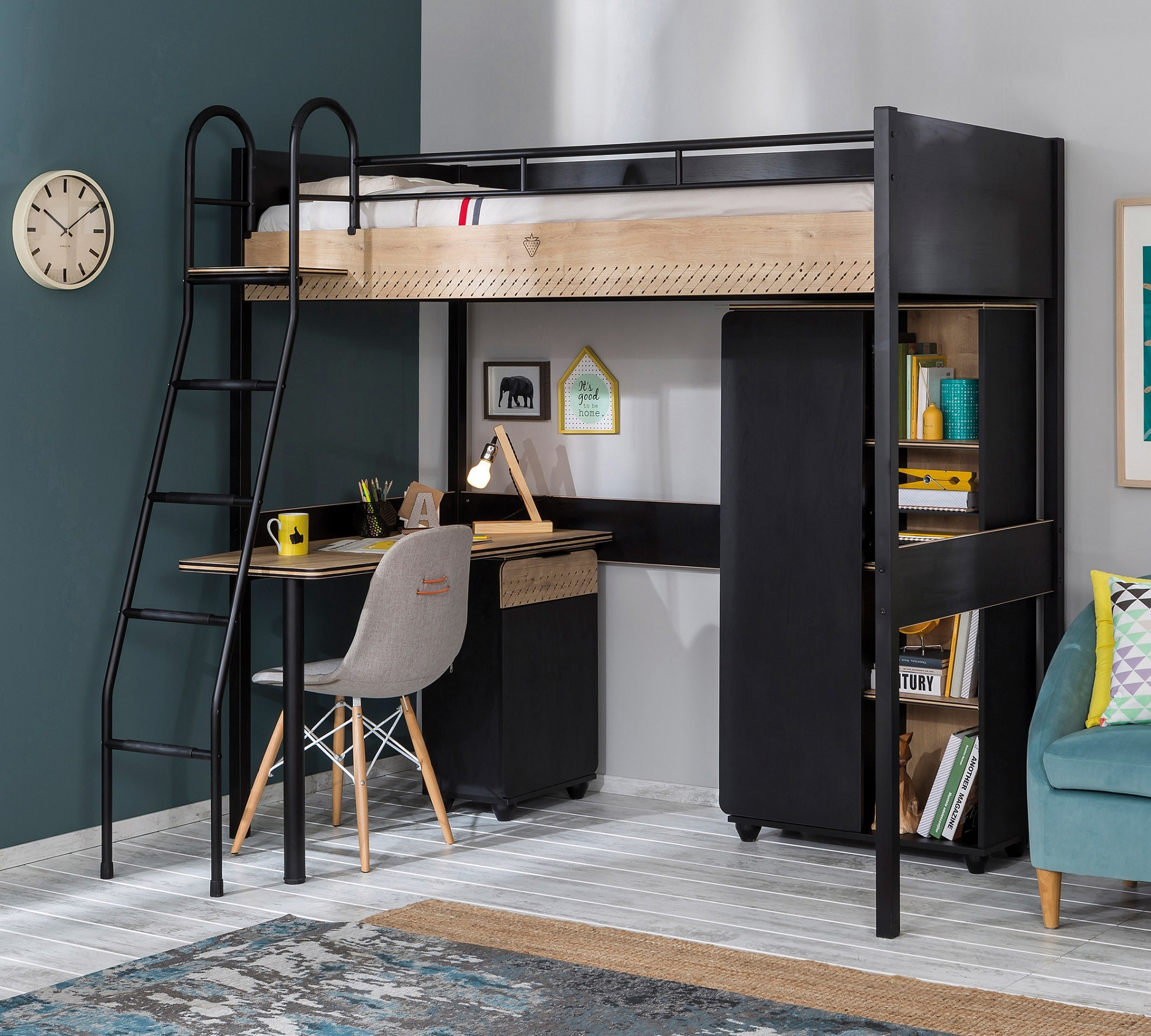 Кровать-чердак с рабочей зоной 90х190 см черная Black CILEK BLACK 00-3832353 Черный Santreyd - Вид №2